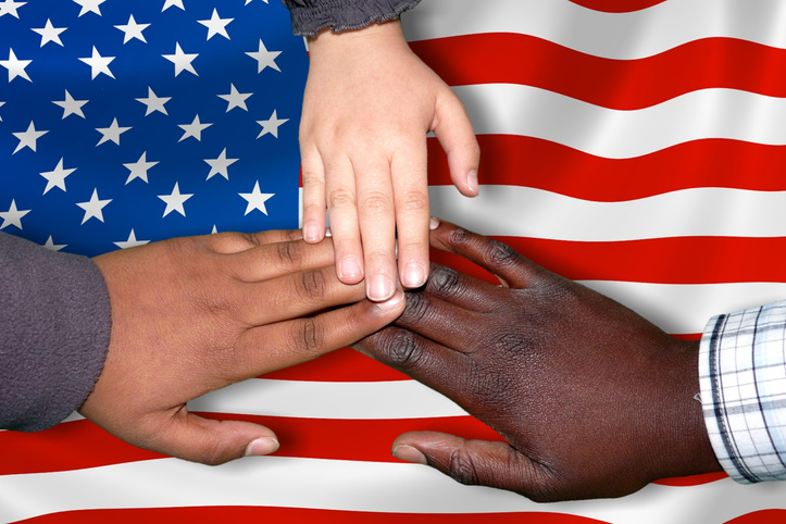 Kids Hands Touching American Flag